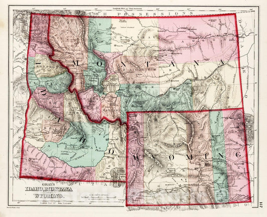 Idaho, Montana and Wyoming - Railroad Map, 1873 - Gray's Atlas