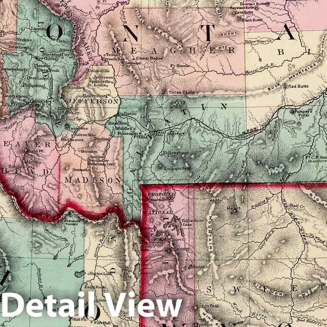 Idaho, Montana and Wyoming - Railroad Map, 1873 - Gray's Atlas