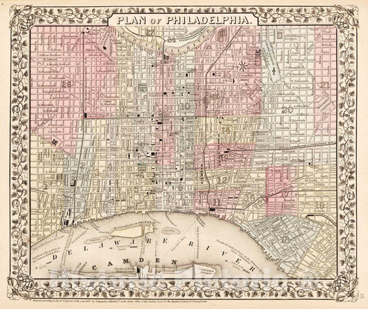 Historic Map : 1868 Plan of Philadelphia - Vintage Wall Art