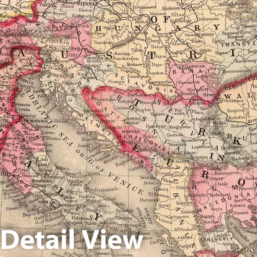 Austrian Empire, Italian States, Turkey in Europe, and Greece, 1868 – Historical Map Print