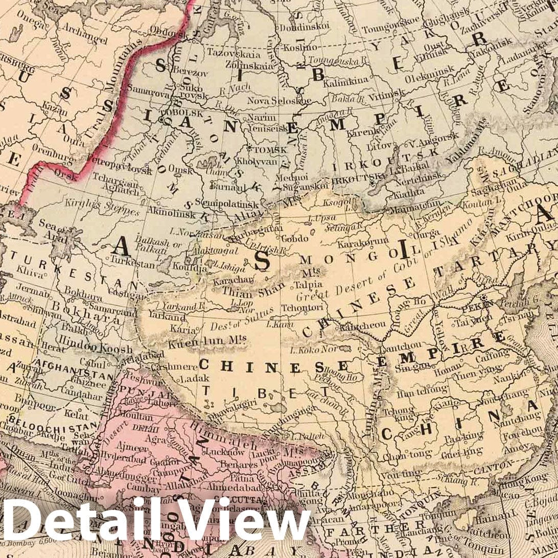 Asia: Political Divisions and Routes of Travel to India, China, Japan, 1868 - Historical Map Print