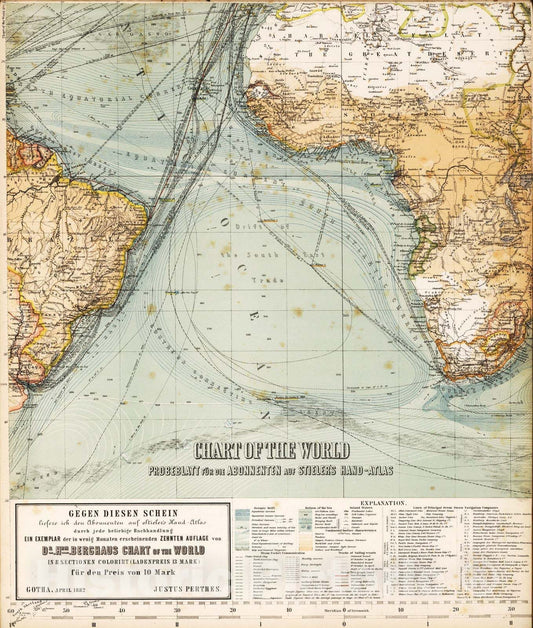 South Atlantic Ocean - Nautical Chart, 1882 - Historical Map Print