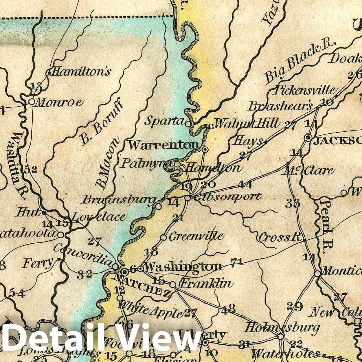 Louisiana and Mississippi - Road Map, 1828 - Historical Map Print