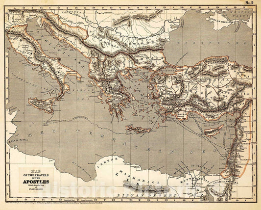 Travels of the Apostles - River Map, 1844 - Historical Map Print