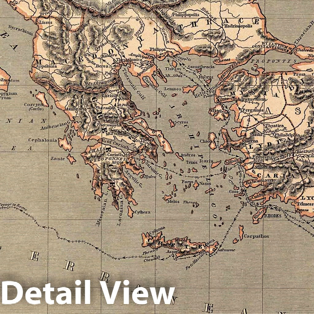 Historic Map : Religious Atlas - 1844 No. 5: Map of the travels of the Apostles - Vintage Wall Art