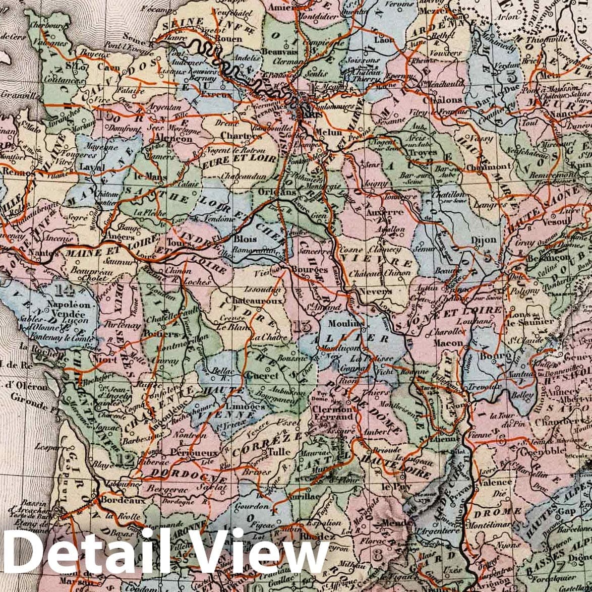 France Divided into 89 Departments, 1852 - Historical Map Reproduction