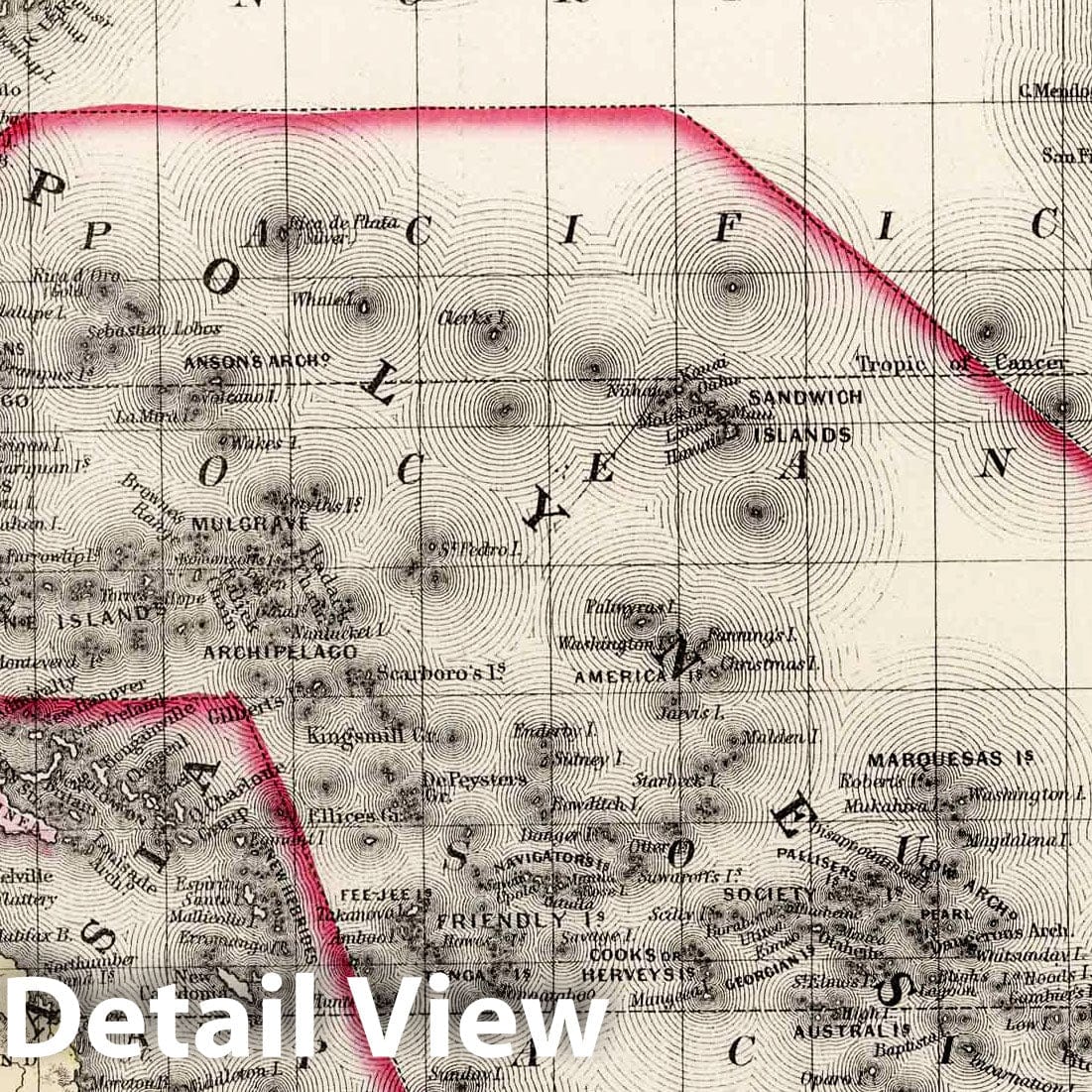Oceania with Hawaiian Islands - 1874 Historical Map Print