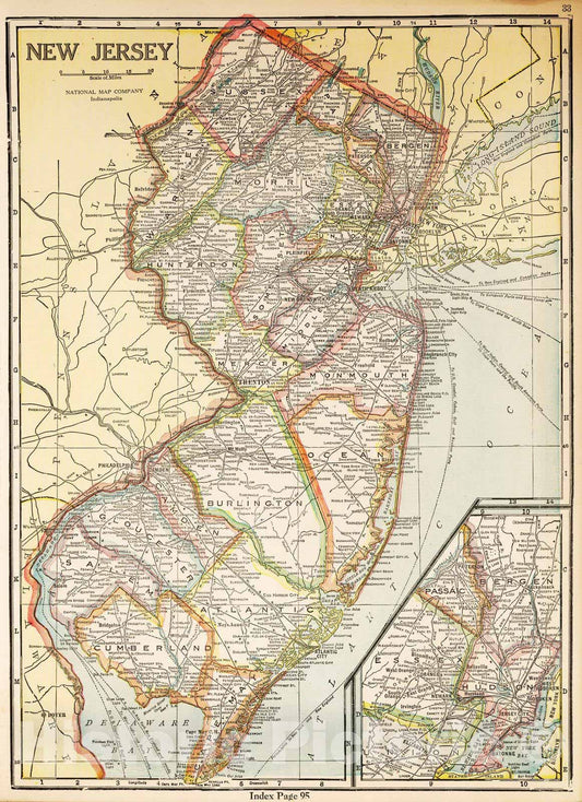 New Jersey - Road Map, 1927 - Historical Map Print