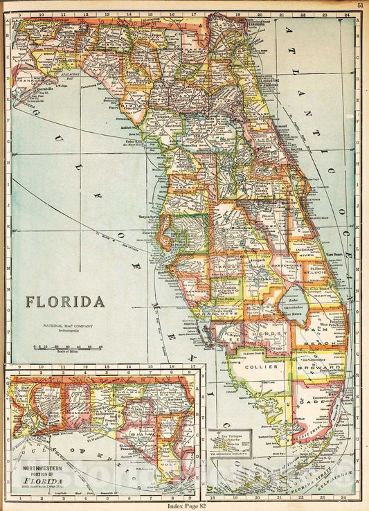 Florida - Road Map, 1927 - Historical Map Print