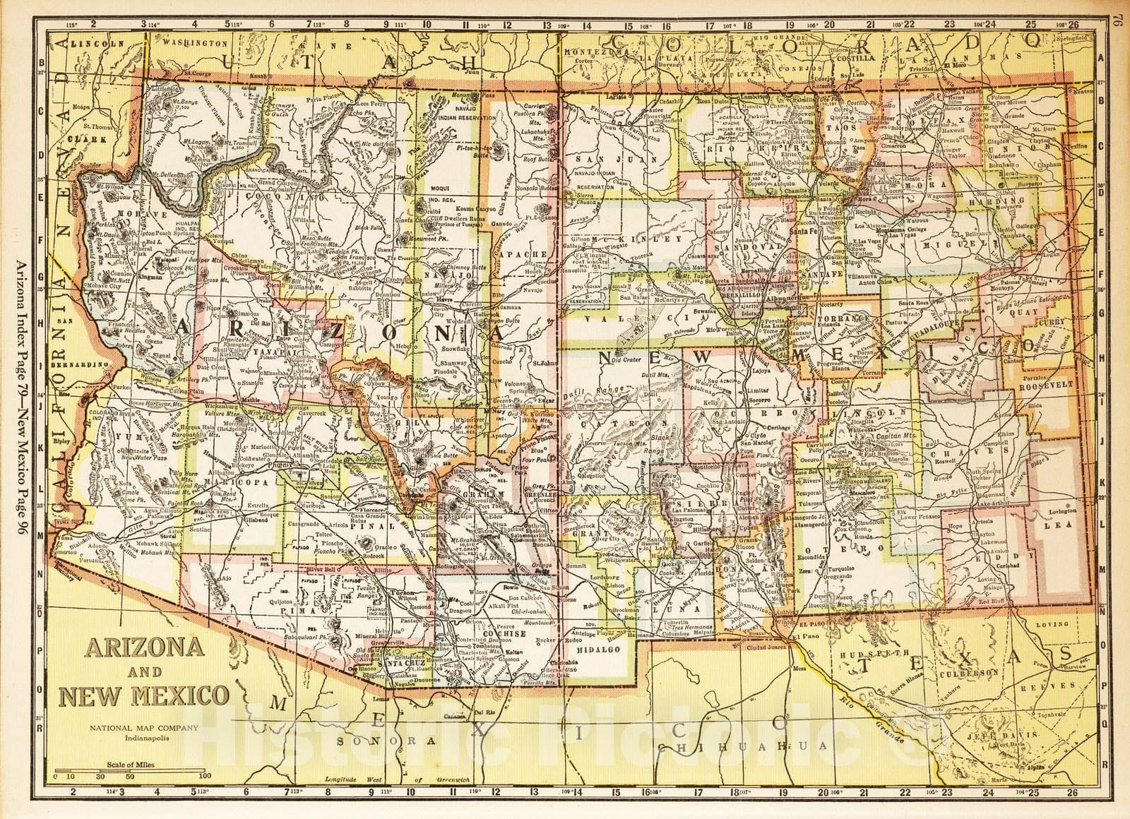 Arizona and New Mexico - Road Map, 1927 - Historical Map Print