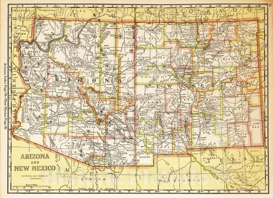 Arizona and New Mexico - Road Map, 1927 - Historical Map Print