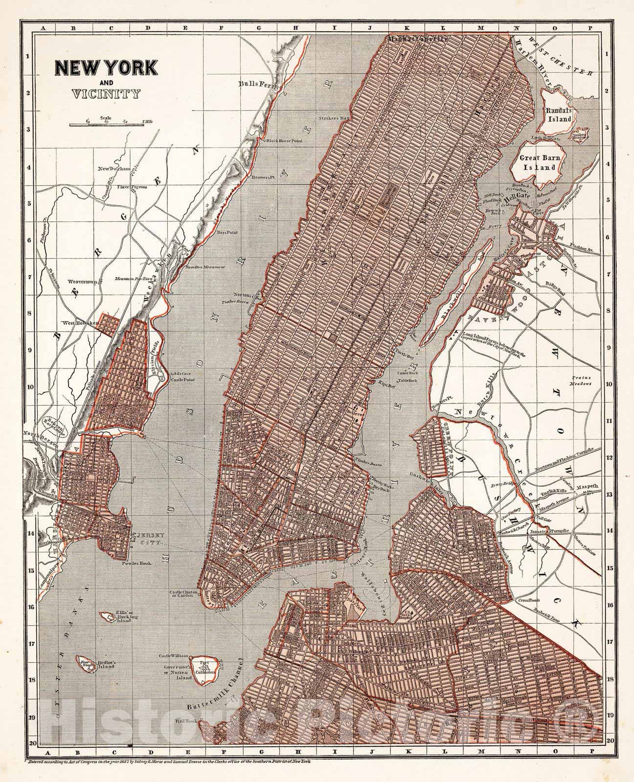 Historic Map : National Atlas - 1845 New York and vicinity - Vintage Wall Art