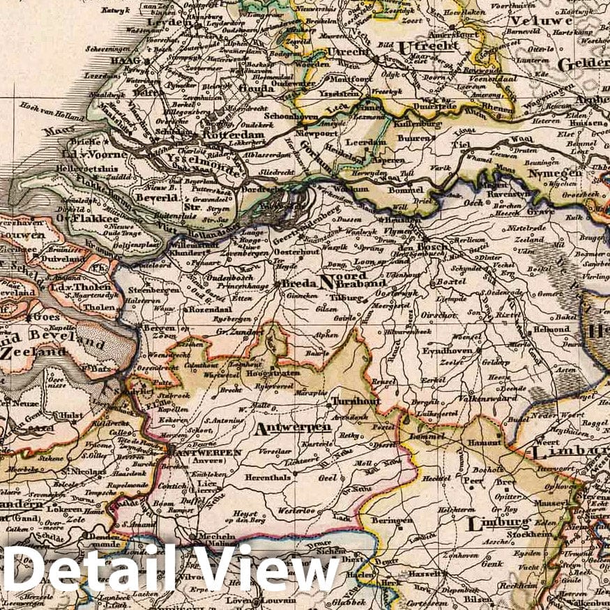 Netherlands, Belgium, and Luxembourg, 1852 - Historical Map Print