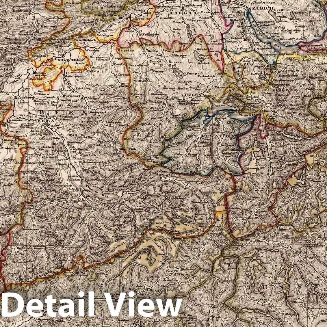 Switzerland - Plate No. 32, 1852 - Stieler's Hand-Atlas Historical Map Print