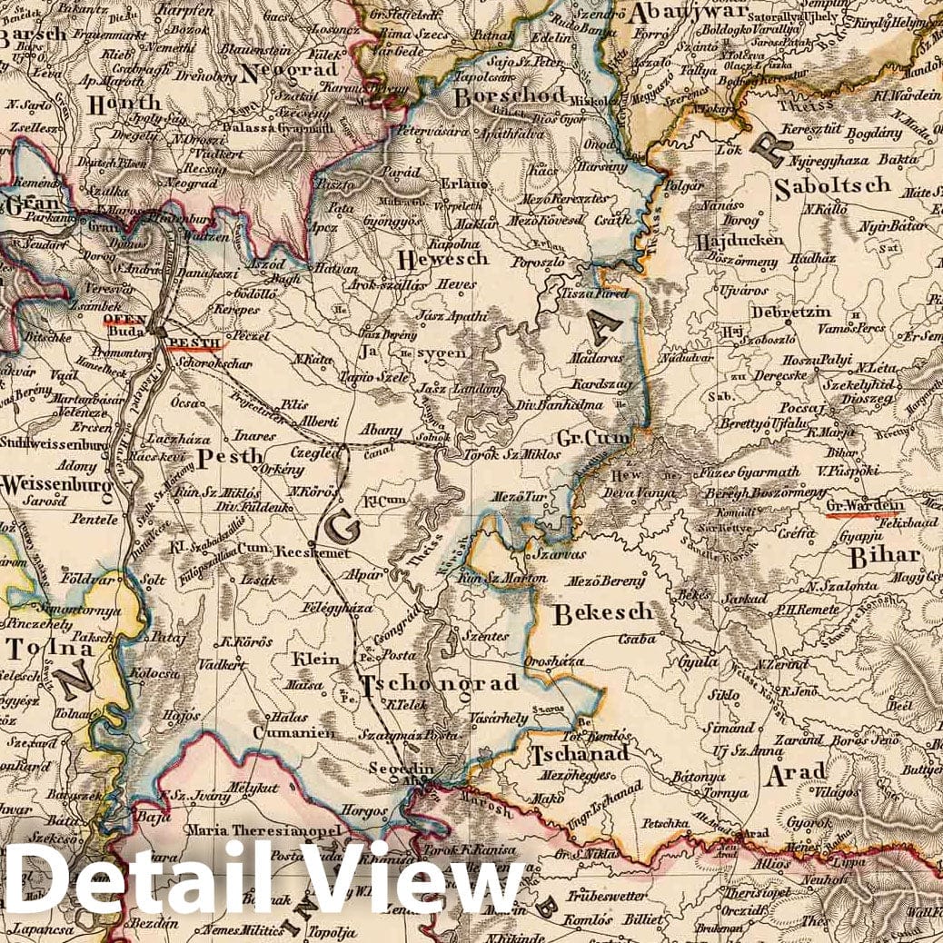 Hungary and Transylvania, 1852 - Historical Map Print