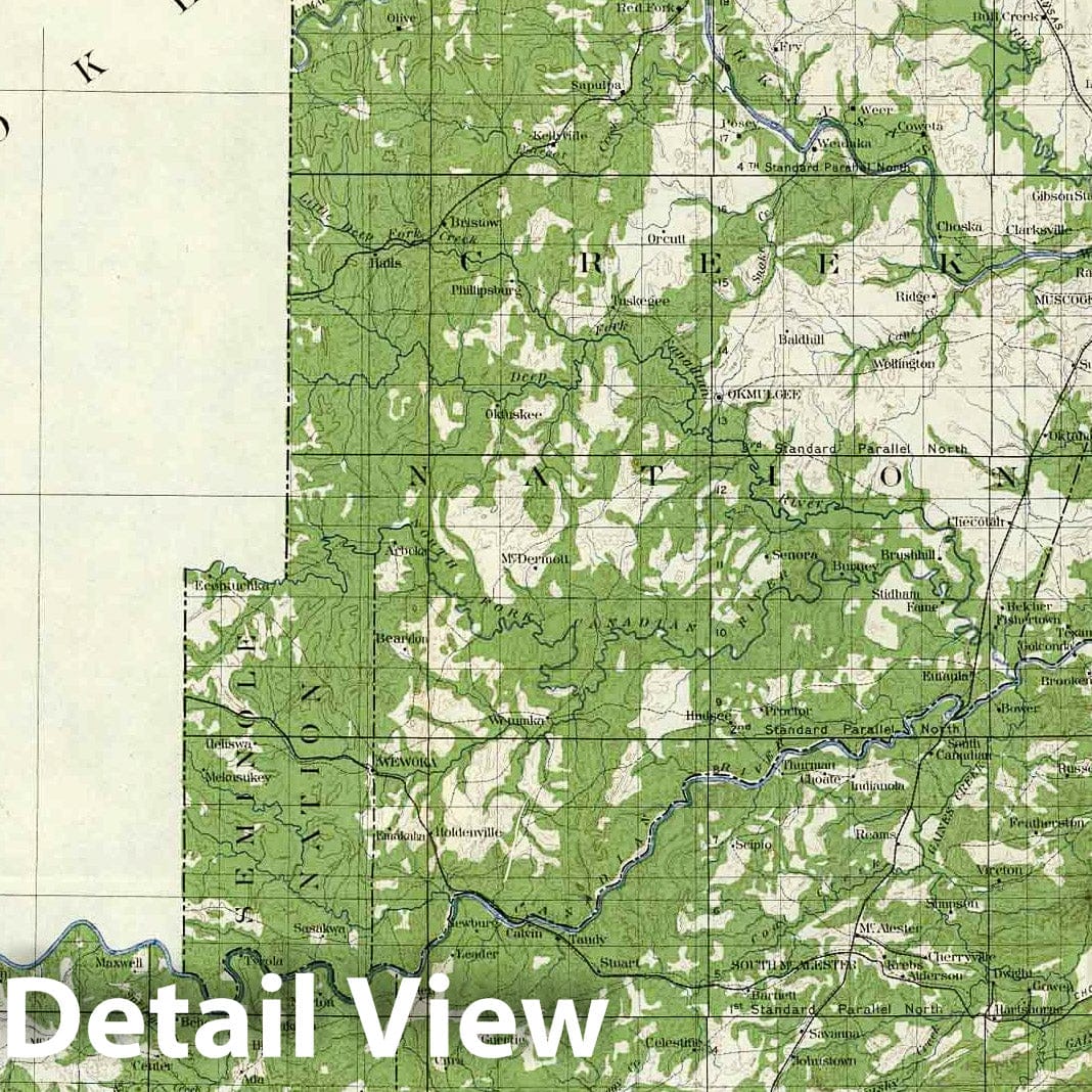 Indian Territory (Oklahoma) Woodland Map, 1899 - Historical USGS Survey Print