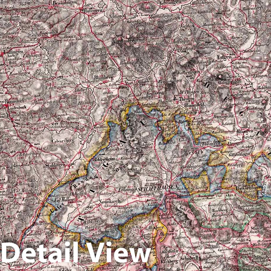 Schaffhausen - Road Map, 1834 - Hand-Colored Historical Map Print