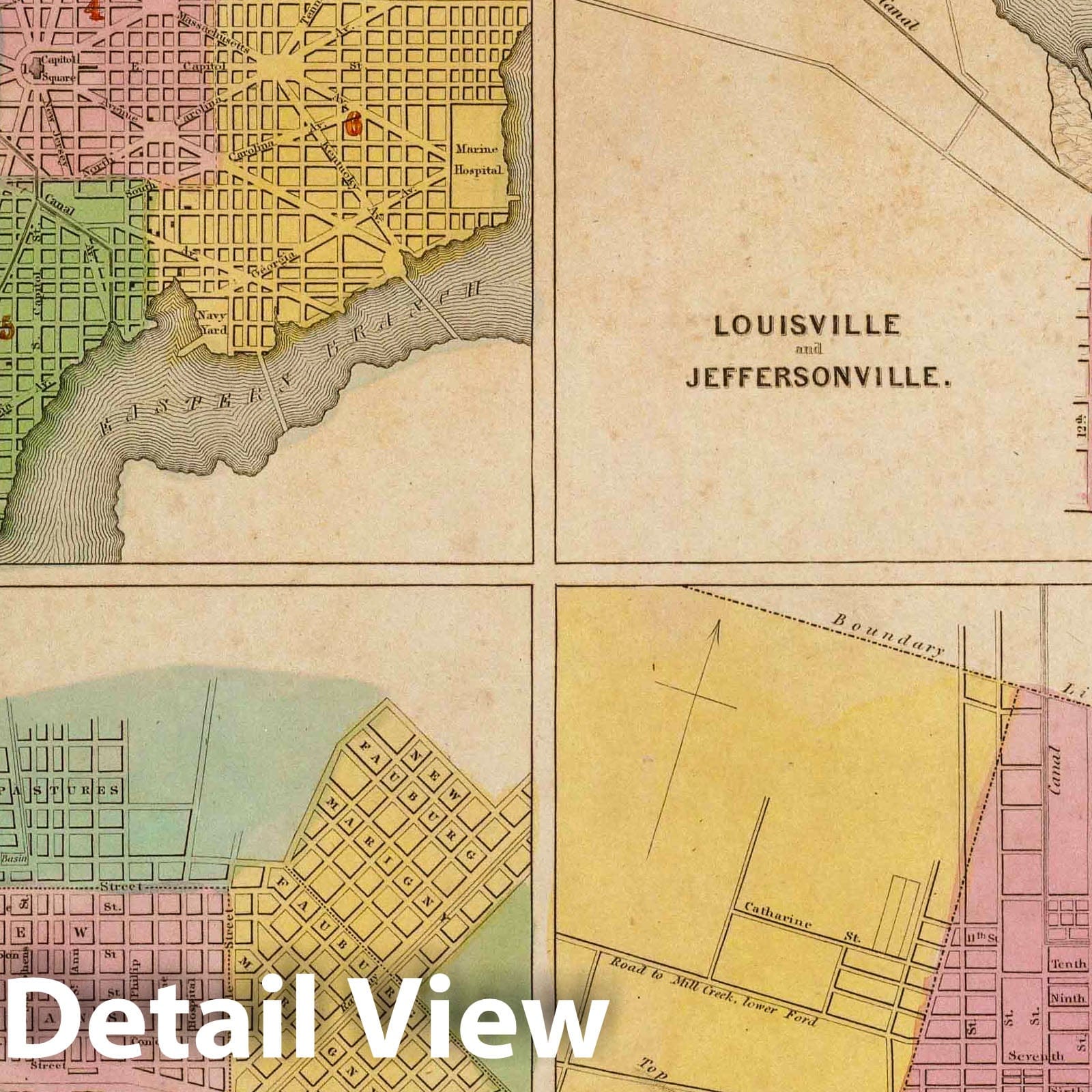 Washington, New Orleans, Cincinnati, Louisville 1841 Historical Map Print