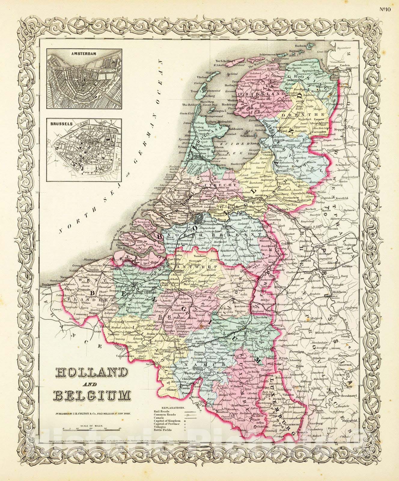 Historic Map : 1856 Holland and Belgium : Vintage Wall Art