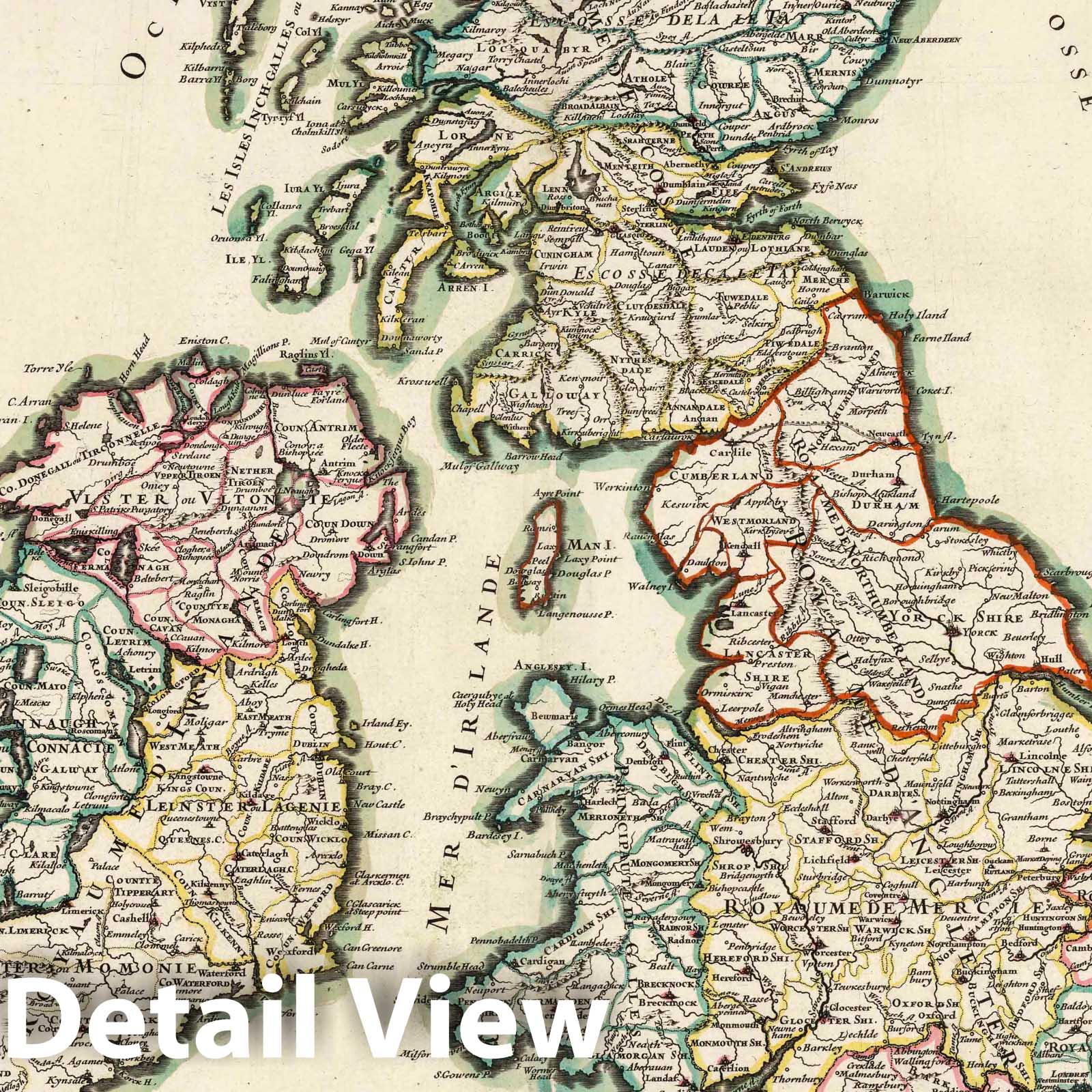 British Isles, 1695 - Historical Map Print from Atlas Francois