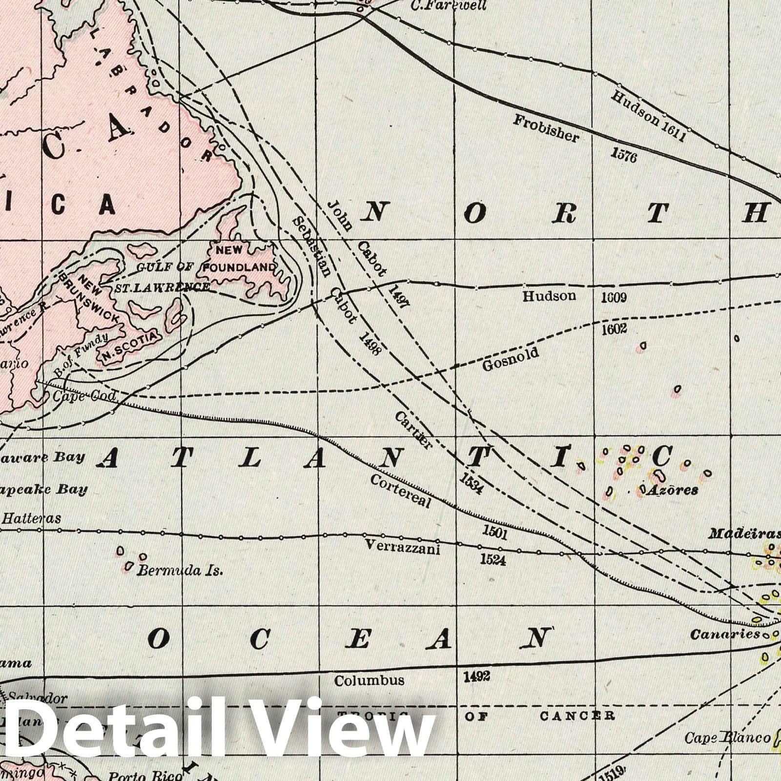 World Routes of Voyages and Discoveries, 861-1685 - Historical Map Print