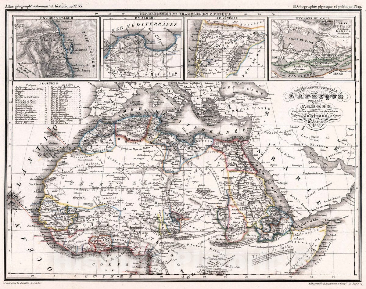 Historic Map : 1833 53. Partie Septentrionale de l'Afrique. - Vintage Wall Art