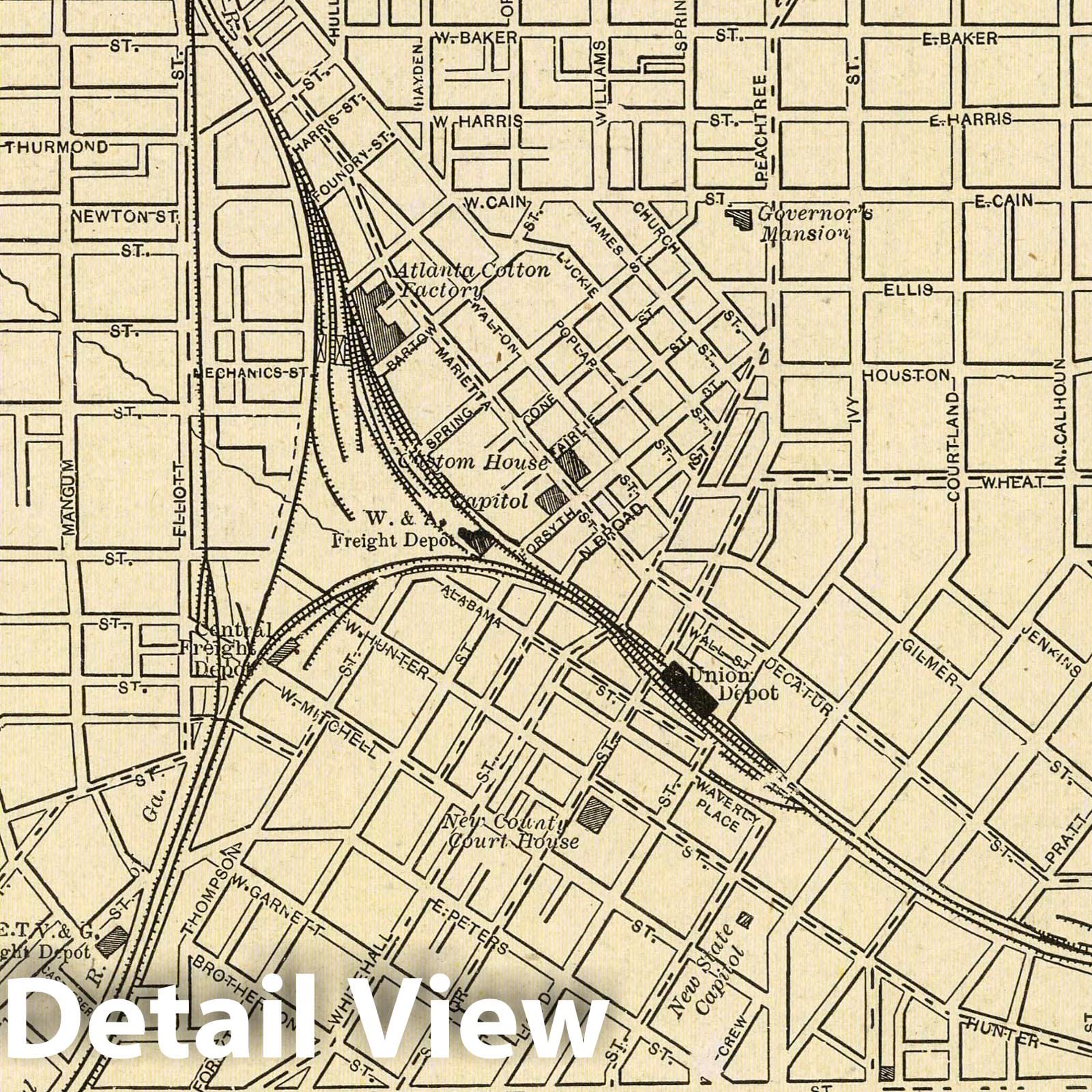 Atlanta, Georgia - Railroad Map, 1901 - Cram's Atlas Historical Map Print