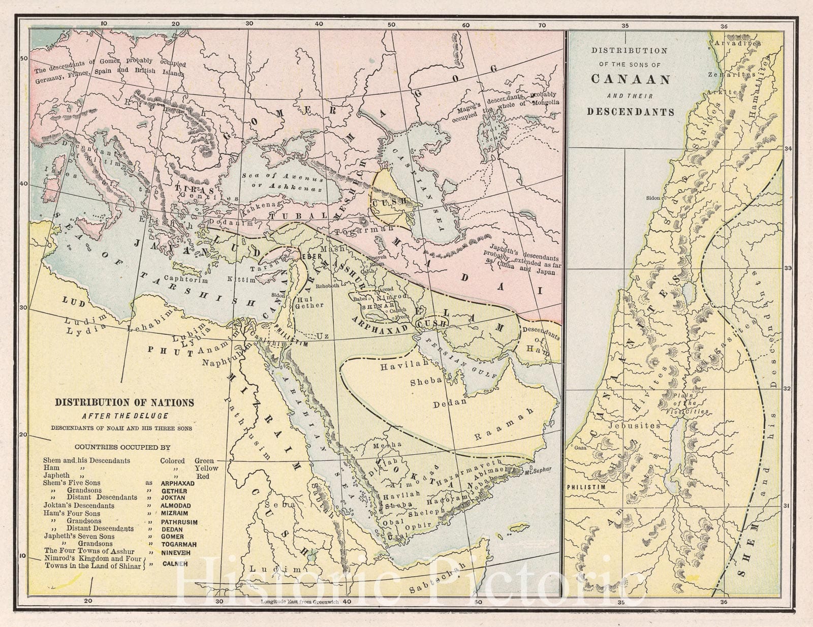 Distribution of Nations After the Deluge - Cram's 1901 Atlas Map Print