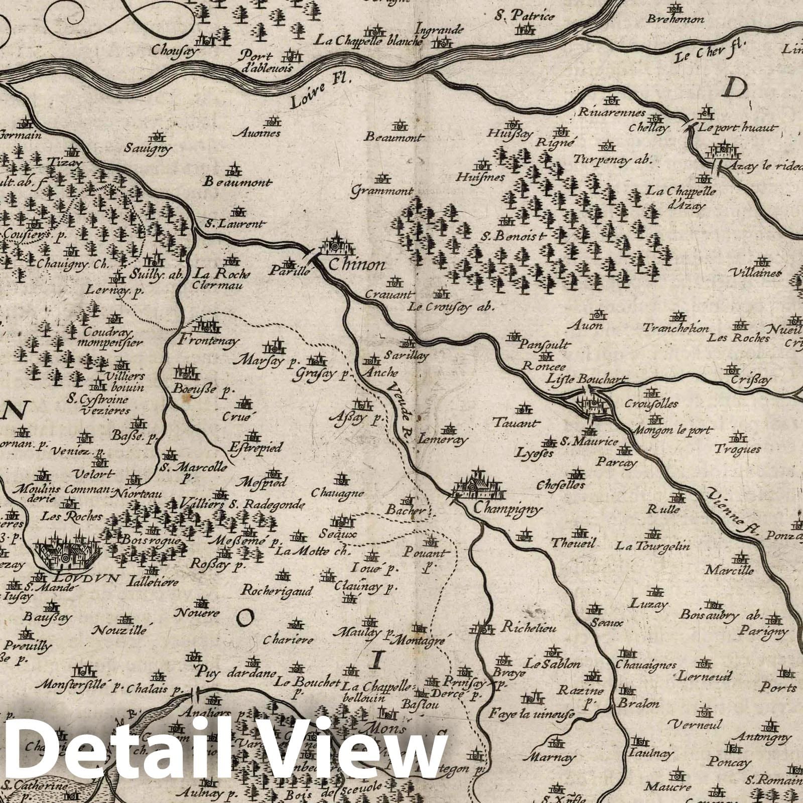Historic Map : Touraine , France 1632 Carte du Pais de Loudunois. , Vintage Wall Art