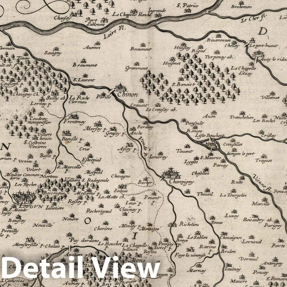 Historic Map : Touraine , France 1632 Carte du Pais de Loudunois. , Vintage Wall Art