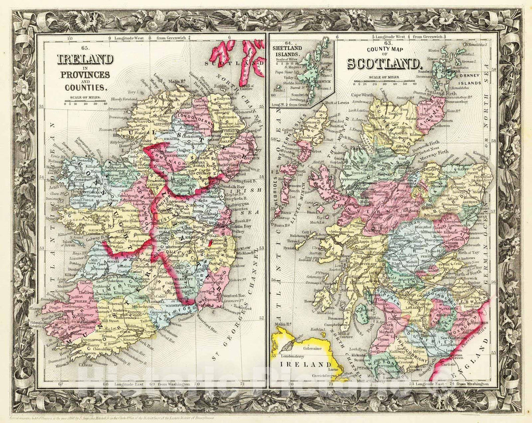 Historic Map : 1860 County Map Of Scotland. - Vintage Wall Art