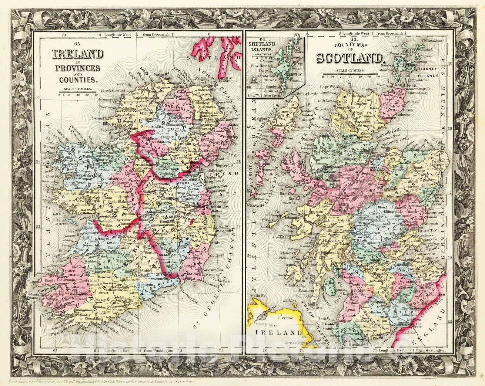 Historic Map : 1860 County Map Of Scotland. - Vintage Wall Art