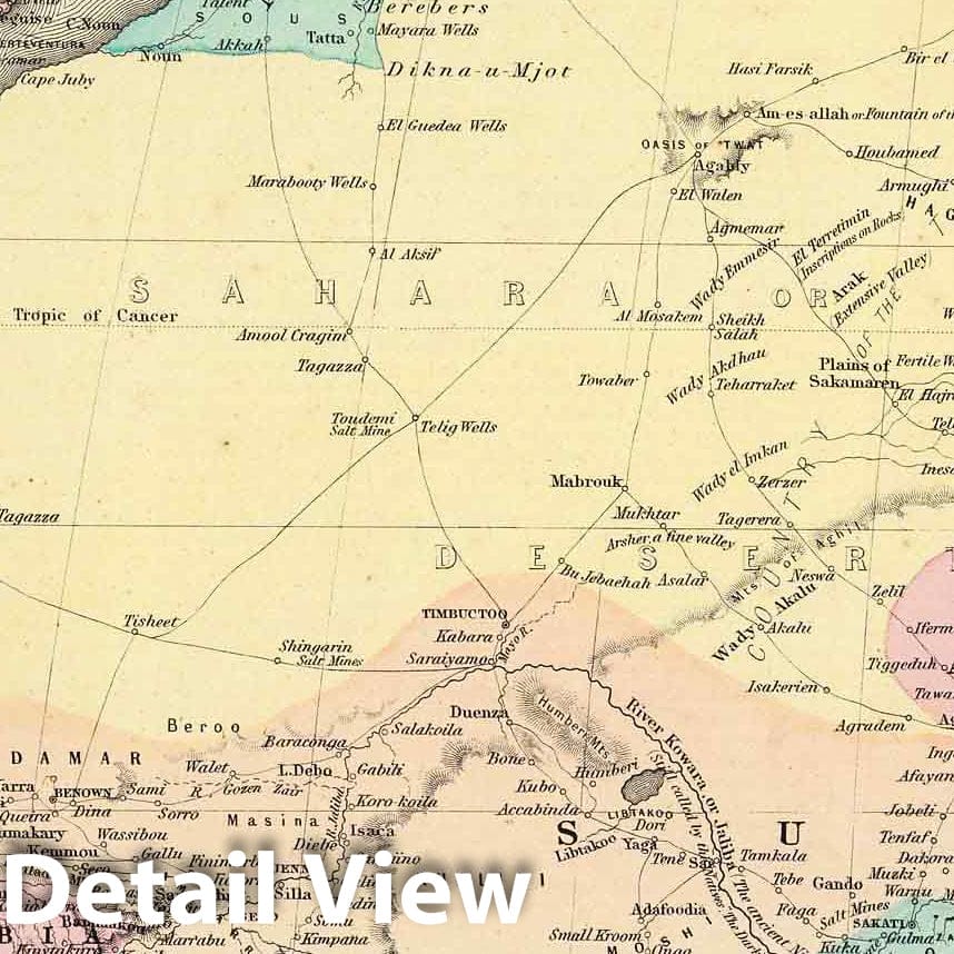 Northwestern Africa and Liberia - Physical Map, 1856 - Historical Map Print