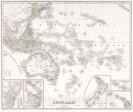 Historic Map : 1875 Australia. Polynesia. - Vintage Wall Art