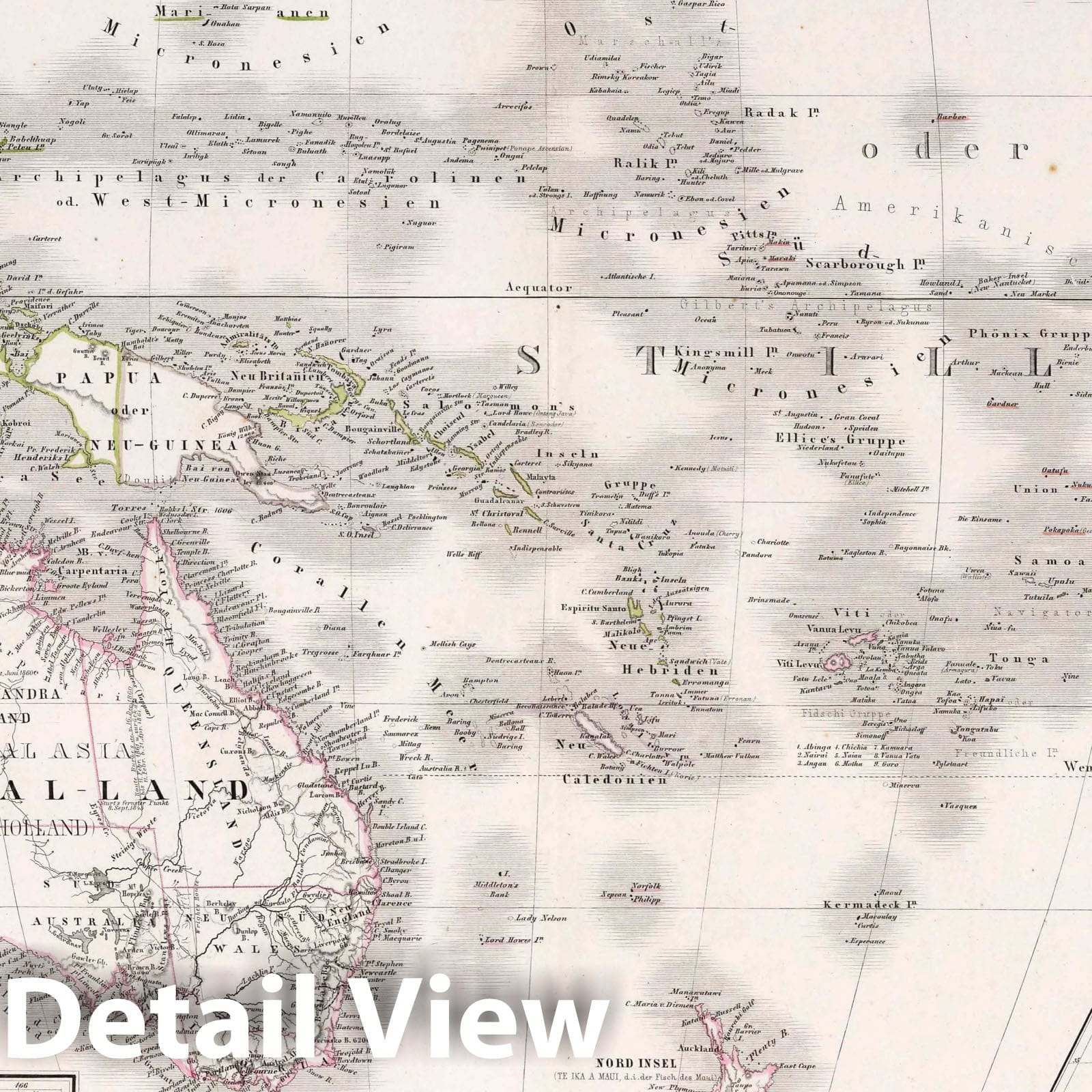 Australia, Polynesia with insets Tasmania, New Zealand, Hawaii, Tahiti, 1875 - Historical Map Print