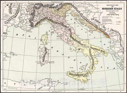 Historic Map : Historical map of Italy From A.D. 1492-1797 - Vintage Wall Art