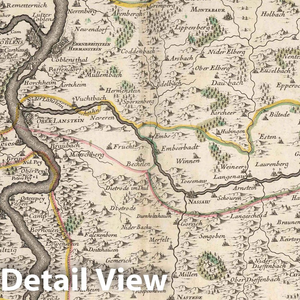 Historic Map : France, 1705 Pais scituez entre le Rhein, la Saare, la Moselle, et la Basse Alsace (northeastern sheet). , Vintage Wall Art