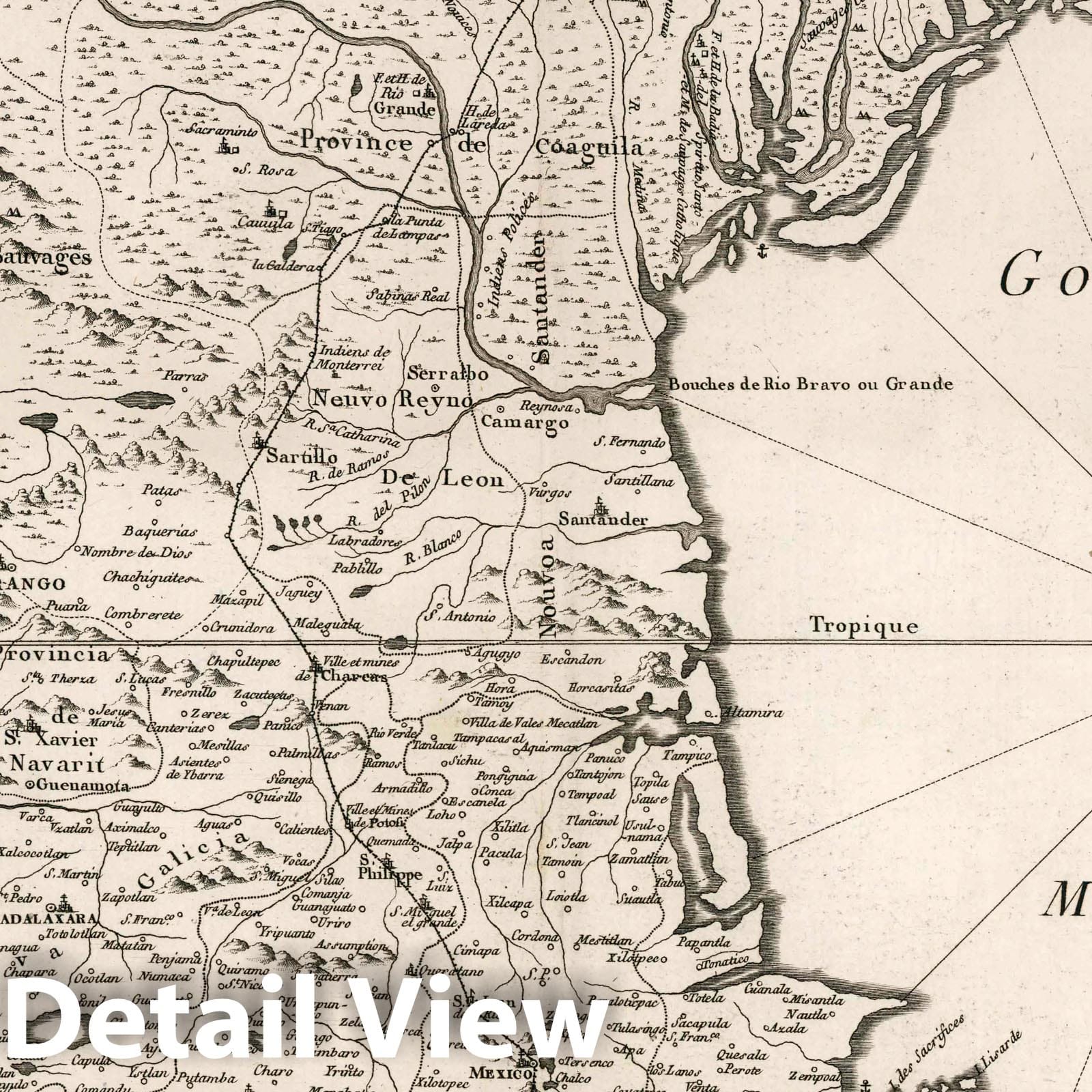 Northern Mexico and Louisiana - Route Map, 1782 - Historical Map Print