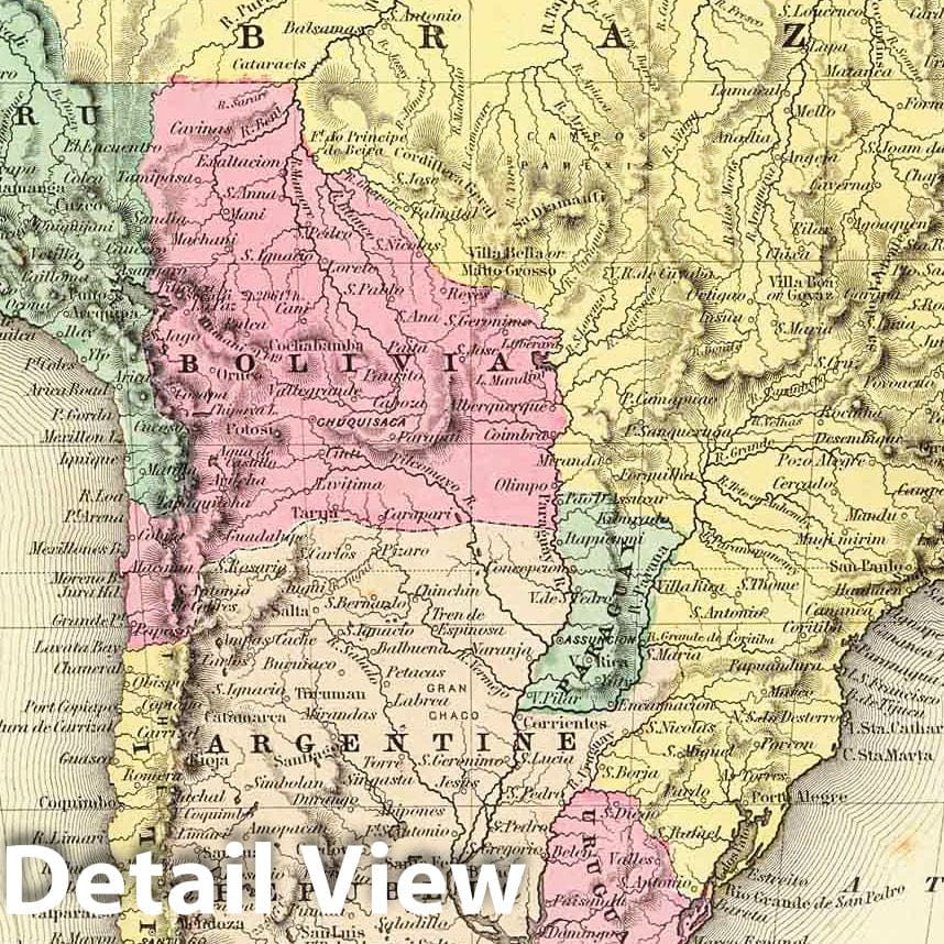 South America - Physical Map, 1856 - Colton's Atlas Historical Map Print