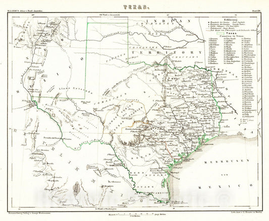 Historic Map : National Atlas - 1854 Texas. - Vintage Wall Art