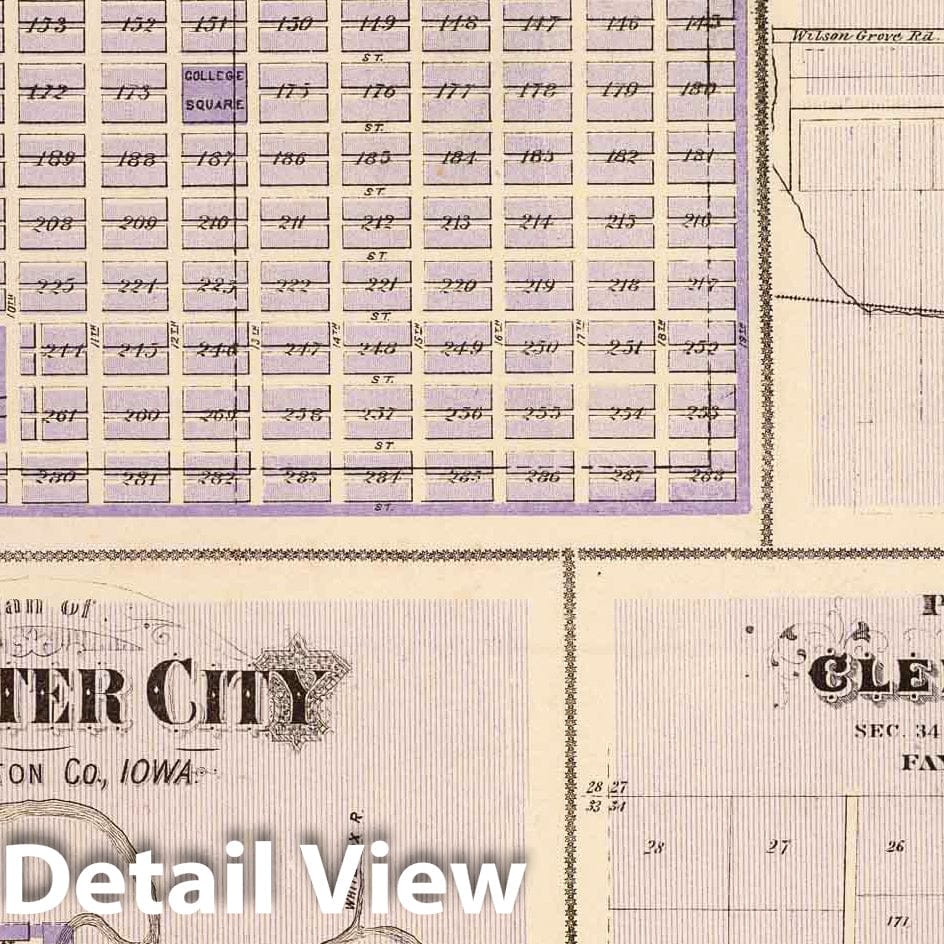 Osage, West Union, Webster City, and Clermont, Iowa 1875 Historical Map Print