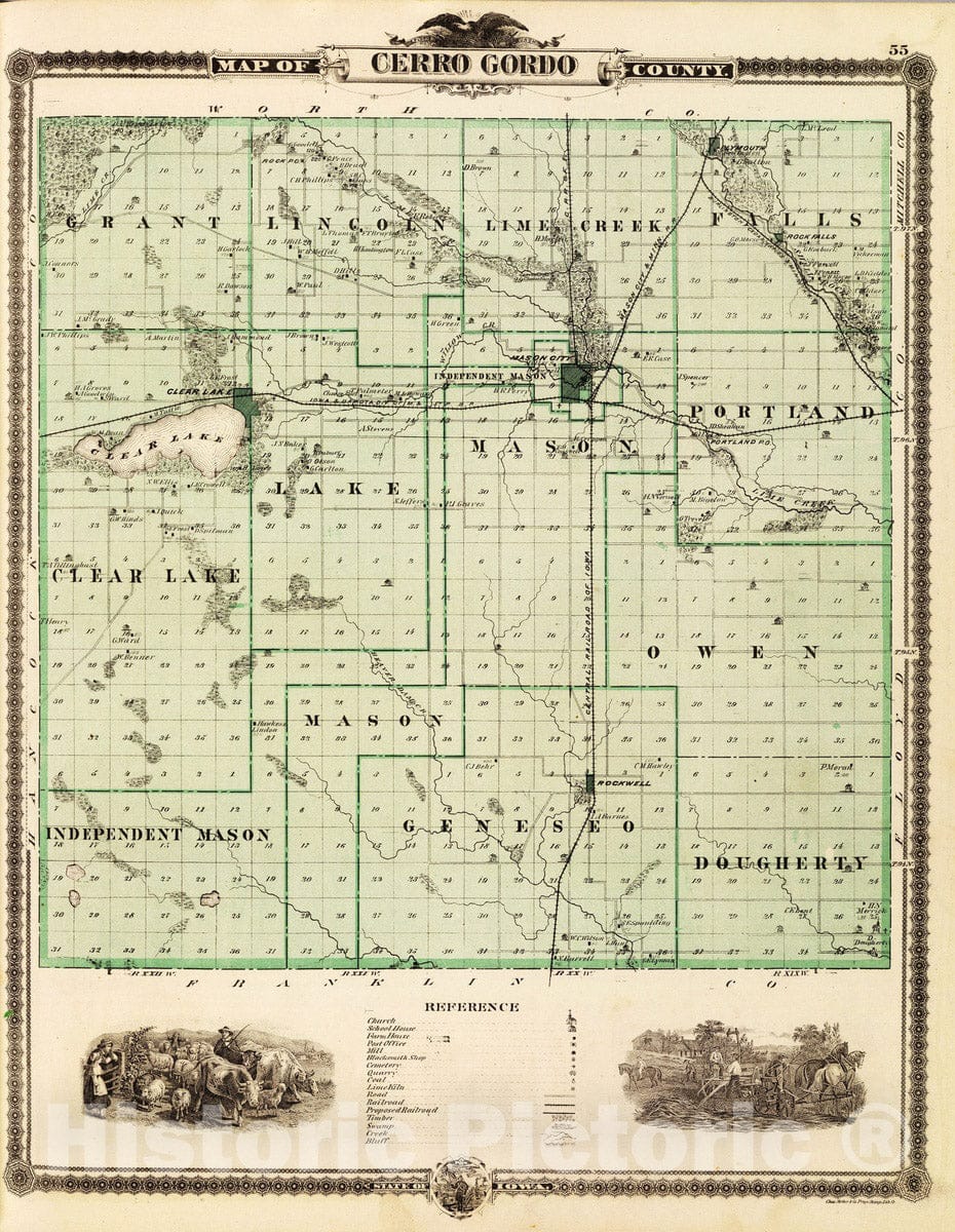Cerro Gordo County - Railroad Map, 1875 - Historical Map Print
