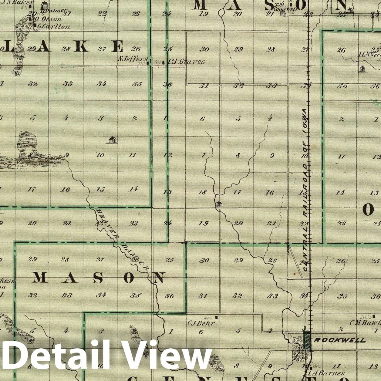Cerro Gordo County - Railroad Map, 1875 - Historical Map Print