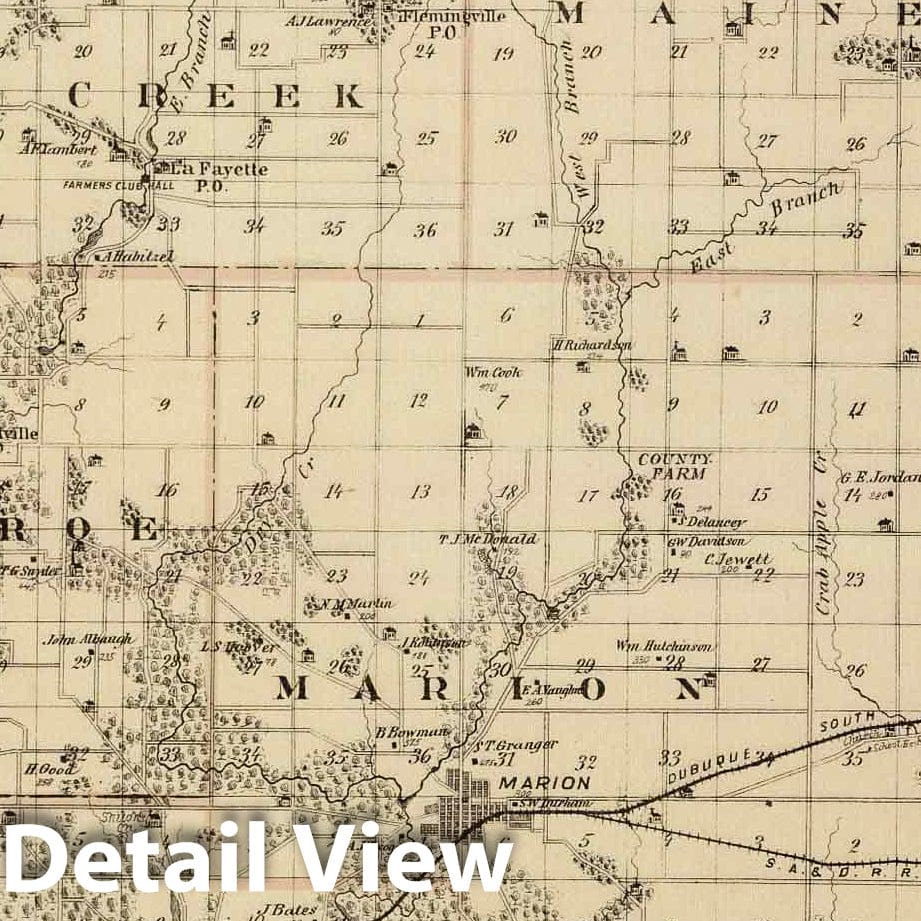 Linn County, Iowa - Railroad Map, 1875 - Historical Map Print