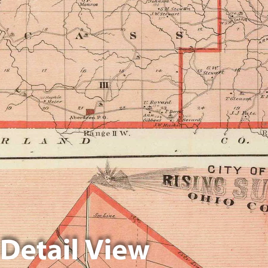 Ohio County and Rising Sun, Indiana - Railroad Map, 1876 - Historical Atlas Print