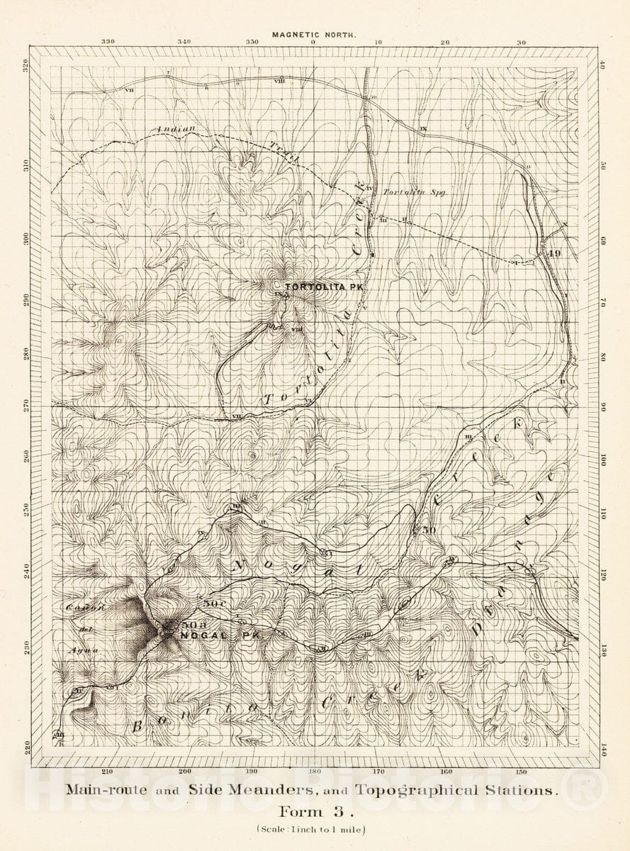 Historic Map : Exploration Book - 1889 Main-route, side meanders, topographical stations. - Vintage Wall Art