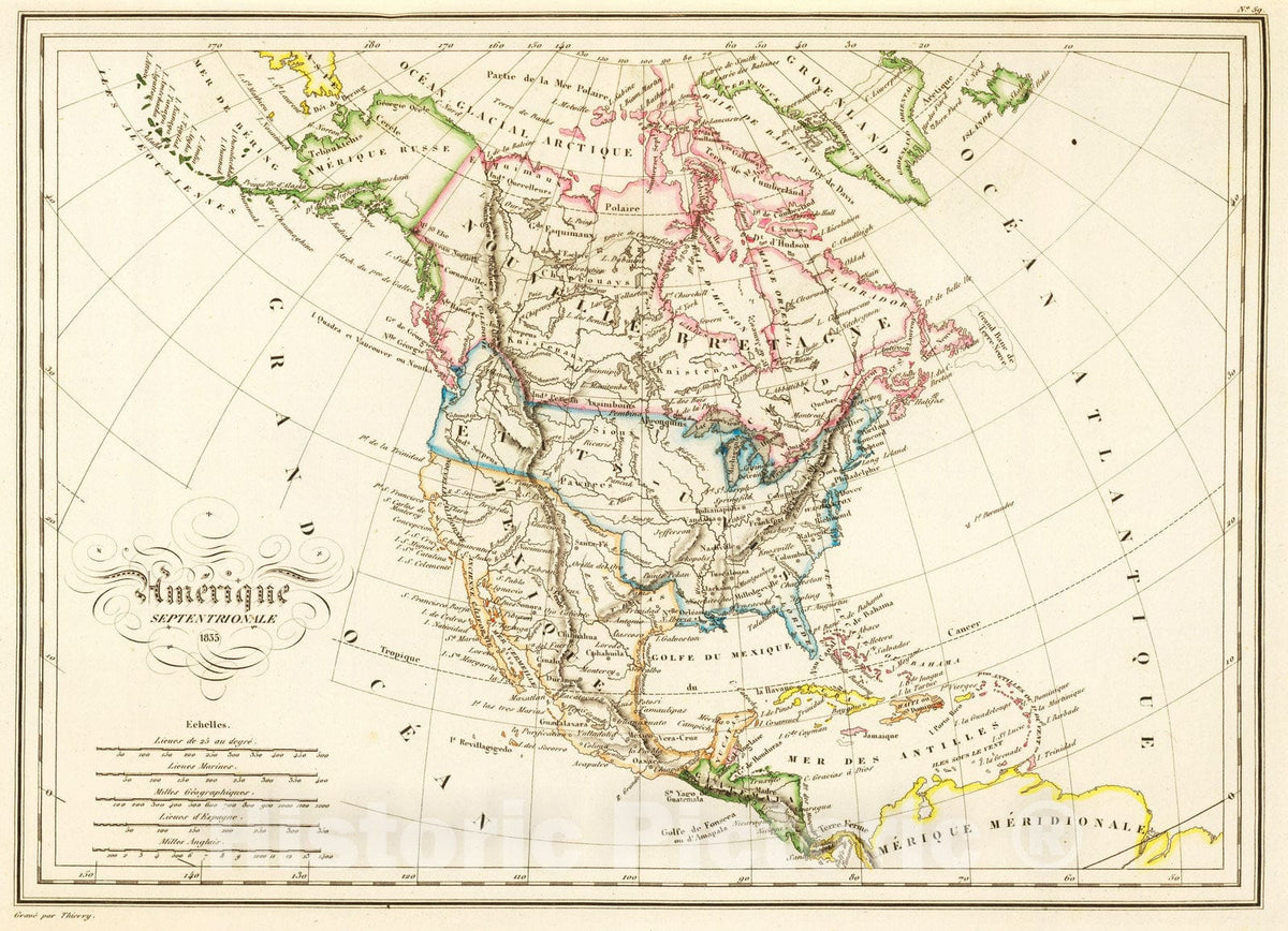 Historic Map : 1837 Amerique Septentrionale. v2 - Vintage Wall Art