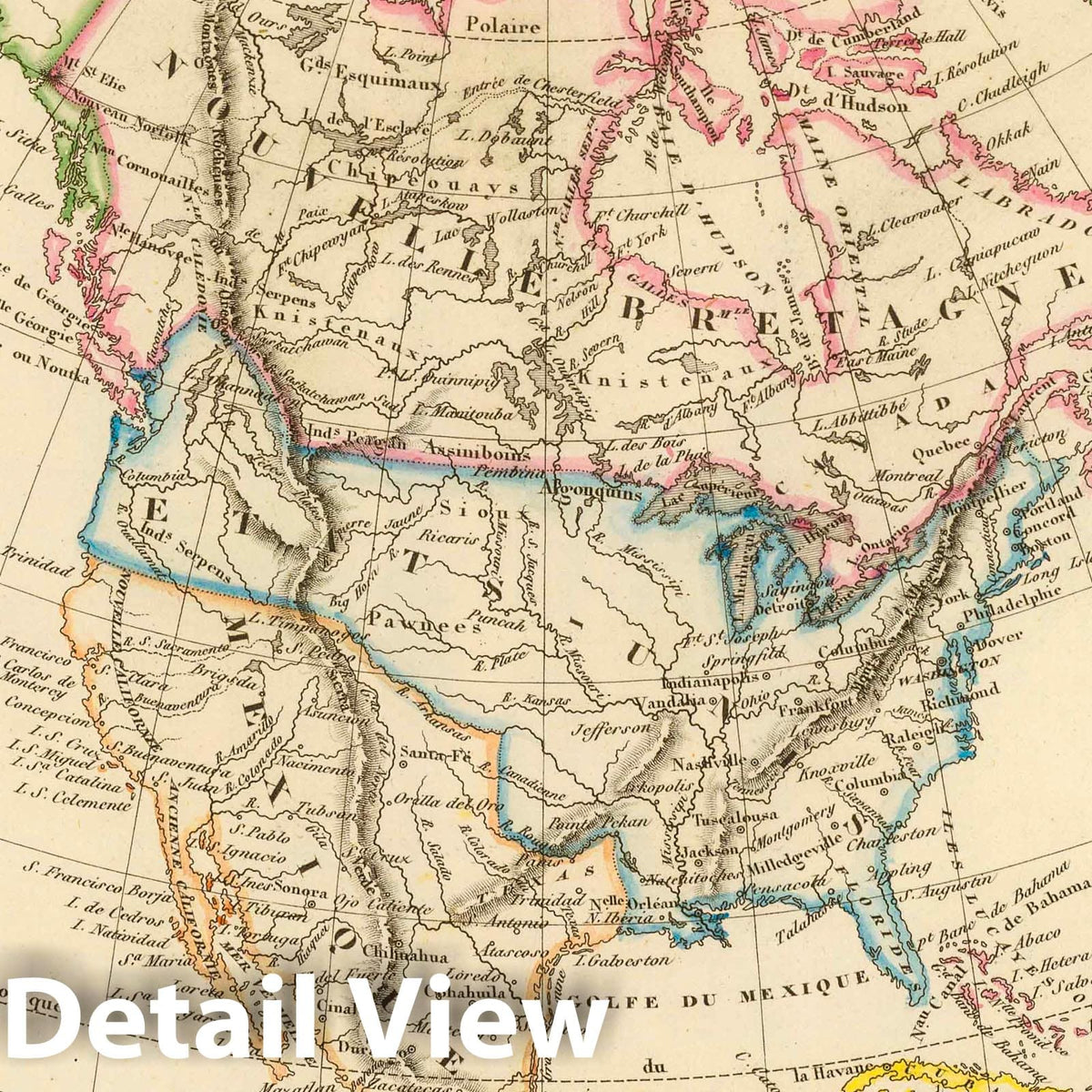 North America - River Map, 1837 - Historical Map Print