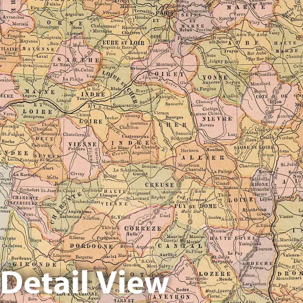 Historic Map : 1883 France. v2 - Vintage Wall Art