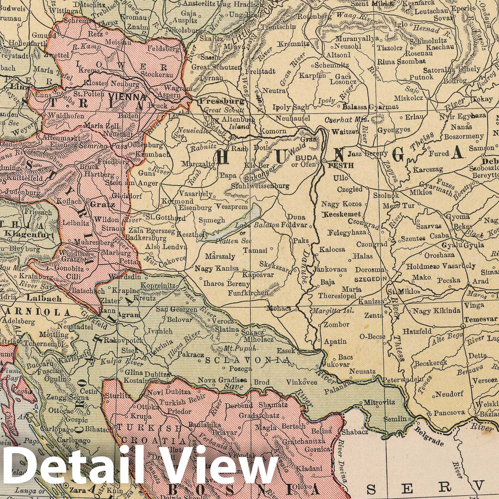 Austria, Czech Republic, and Hungary 1883 Historical Map Print